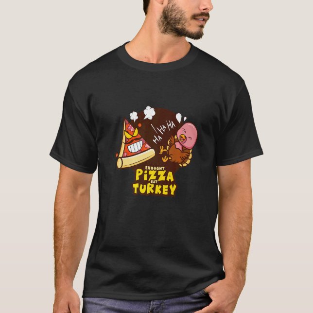 Camiseta angry pizza and turkey for Thanksgiving day (Frente)