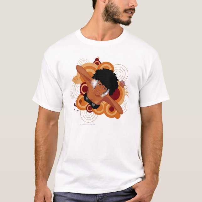 Camiseta Ângulo de uma mulher que aprecia a música com (Frente)