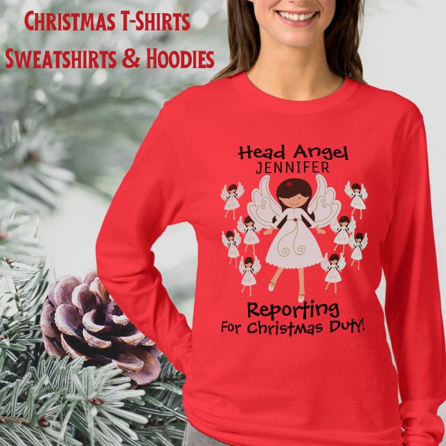 Camiseta Ângulos Bonitos, Natal, Com Nome, Senhoras (Cute Angels, Christmas, With Name, Ladies T-Shirt)