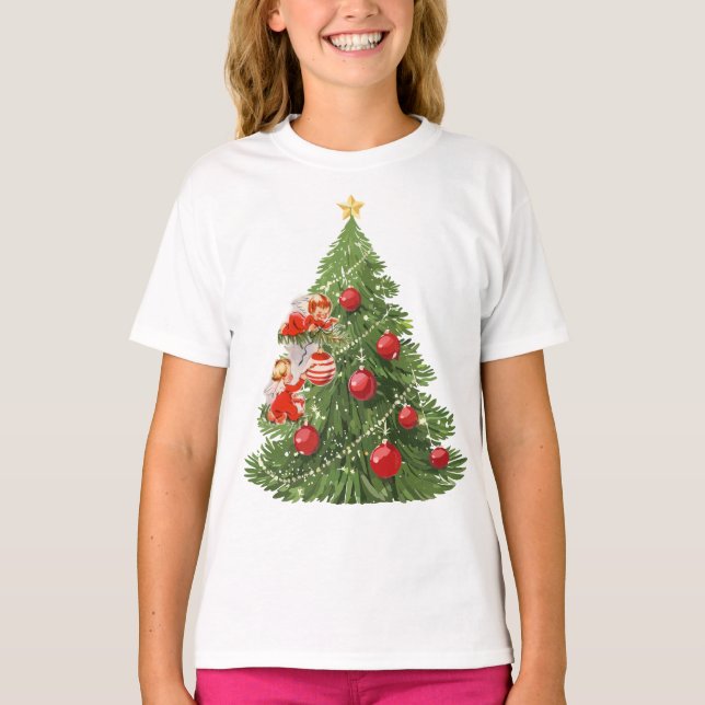 Camiseta Ângulos decorando a árvore de Natal (Frente)