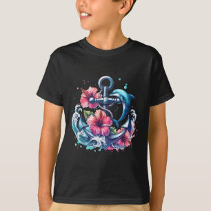 Camiseta Anim Marítimo Náutico Do Golfinho Ancorante Floral