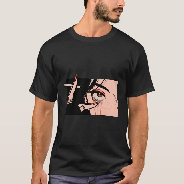 Camiseta Anima Fumante Olhava Kawaii Japão Artística (Frente)