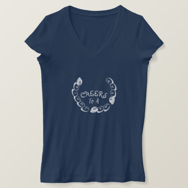 Camiseta Anima-se a Brilhar Ano Novo Elegante Azul Escuro (Frente do Design)