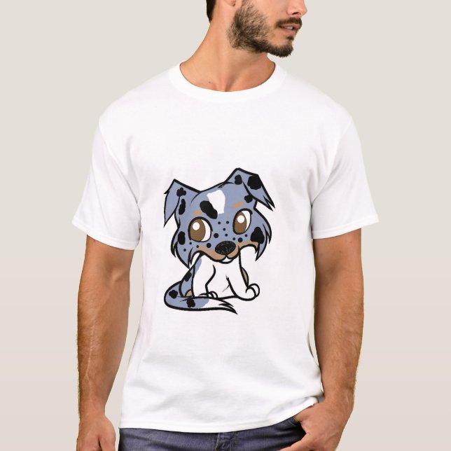 Camiseta animação azul de mesle branca e bronzeada (Frente)