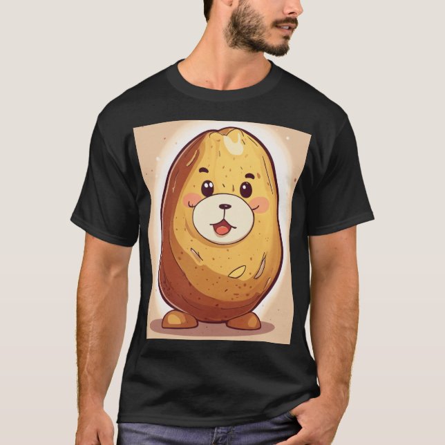 Camiseta Animação de Batata de Bebê Cinto com Texto "Potat" (Frente)