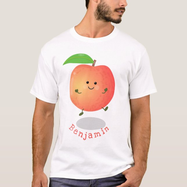 Camiseta Animação de cor amarela de pêssego feliz (Frente)