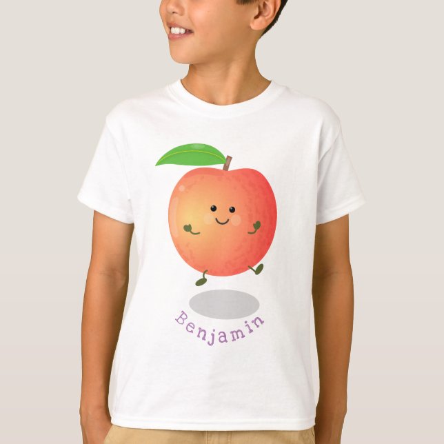 Camiseta Animação de cor amarela de pêssego feliz (Frente)