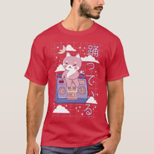 Camiseta Animação De Fox Cuta De Kawaii Japonês Retro Moon