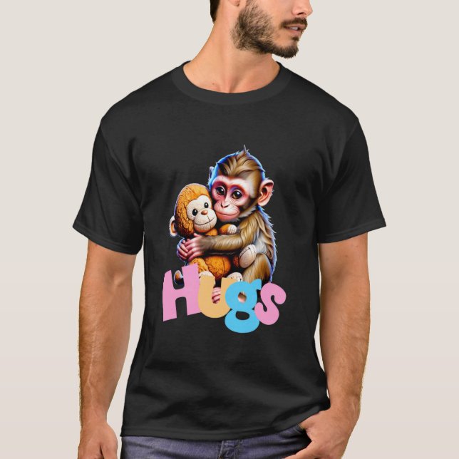 Camiseta Animação de Macaco Bebê Macaco Punho Abraçando Bri (Frente)