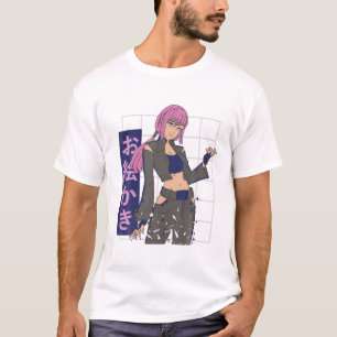 Camiseta Animação Engraçada Olhos Japoneses Meninas Caracte
