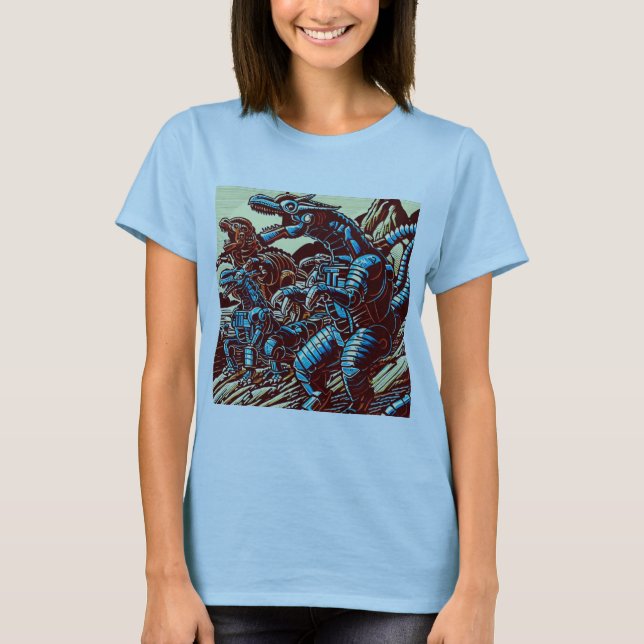 Camiseta Animação Fantasy Dinosaur Robots - Corte 3 (Frente)