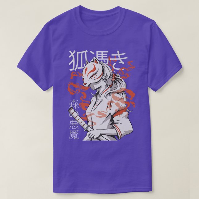 Camiseta Animação Japonesa Para Garota Guerreira Kitsune Ma (Frente do Design)