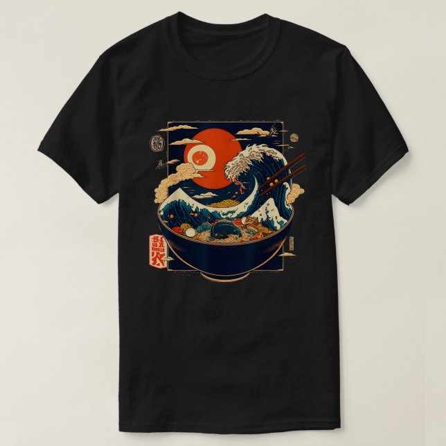 Camiseta Animação Retroativa Gráfico de Ondas Kanagawa Japo (Frente do Design)