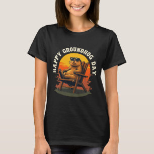 Camiseta Animação Vintage do Dia do Ground Hog Feliz Pôr do