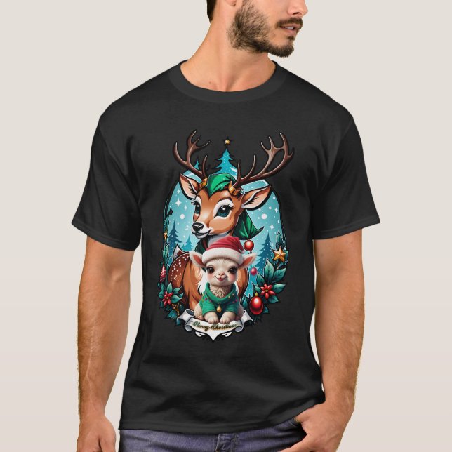 Camiseta Animada e convidativa ilustração de Natal (Frente)