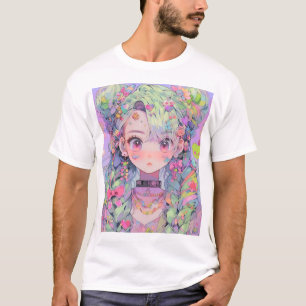 Camiseta Animadora do Pastel Harajuku Kawaii com Braids