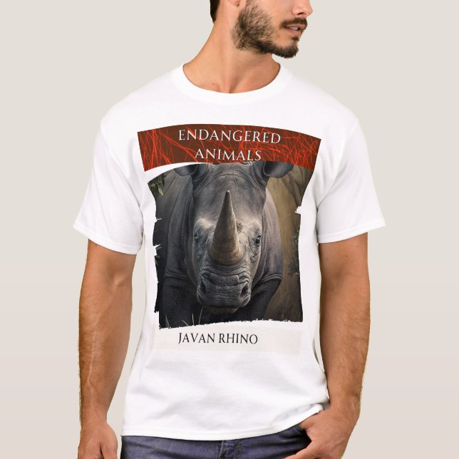 Camiseta Animais Ameaçados - Javan Rhino (Frente)