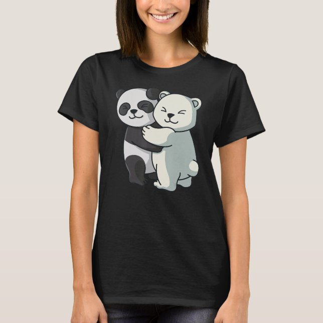 Camiseta Animais bonitos de urso-certeiro Panda e Urso Pola (Frente)