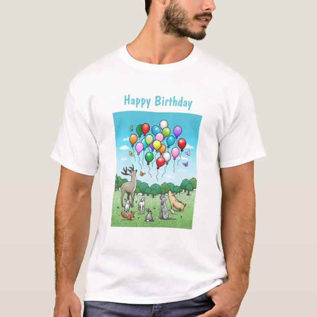 Camiseta Animais com Balões de Aniversário (Frente)