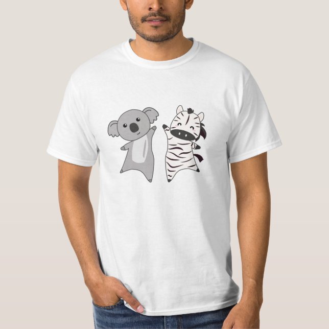 Camiseta Animais Cubosos De Koala Zebra Para Crianças (Frente)