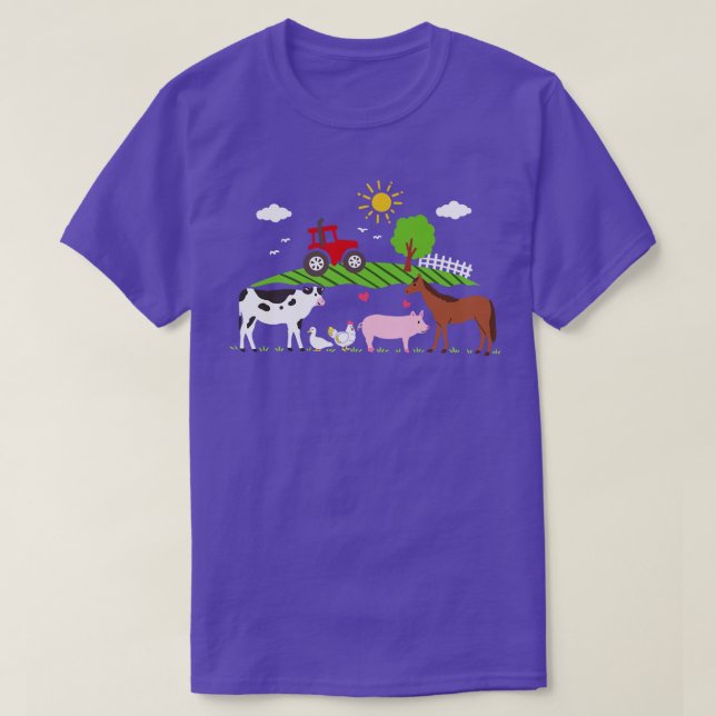 Camiseta Animais da exploração de tratores fazendas (Frente do Design)