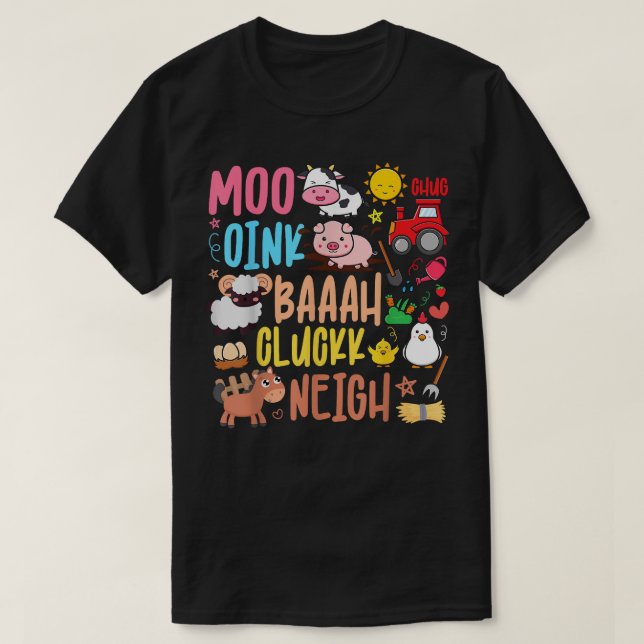 Camiseta Animais Da Fazenda Parecem Oink Baa Neigh Cluck Mo (Frente do Design)