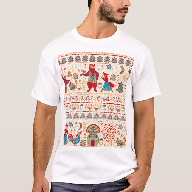 Camiseta Animais da Floresta Látea: Fundo bege (Frente)
