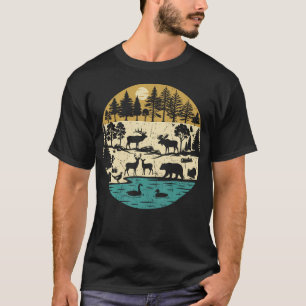 Camiseta Animais da Floresta Vintage Caça Vida Selvagem Flo