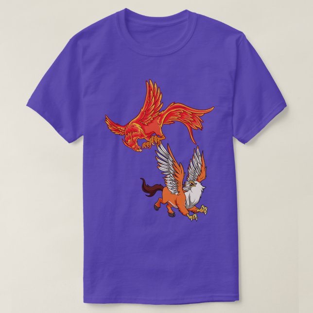 Camiseta Animais da mitologia Phoenix vs Hipógryph (Frente do Design)