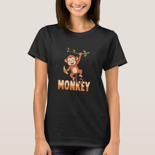 Camiseta Animais da Selva de Macacos Macaco Fofo com Banana (Frente)