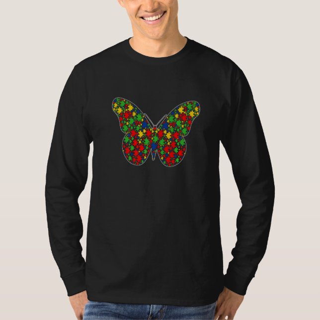 Camiseta Animais de borboleta Quebra-cabeça perfuram consci (Frente)