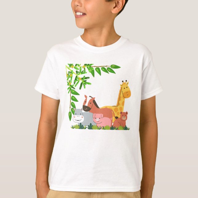 Camiseta Animais de Cartoon Bonitos na Natureza (Frente)