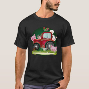 Camiseta animais de criação com trator vermelho