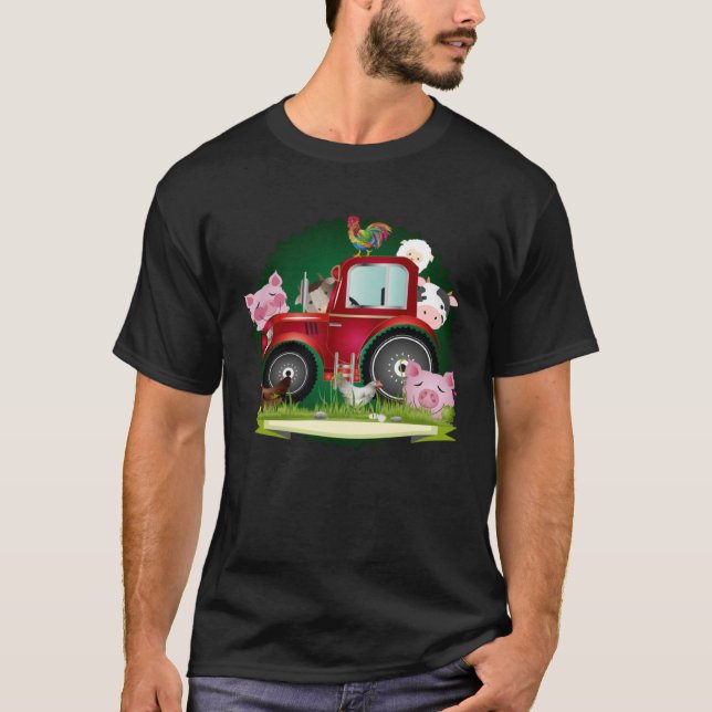 Camiseta animais de criação com trator vermelho (Frente)