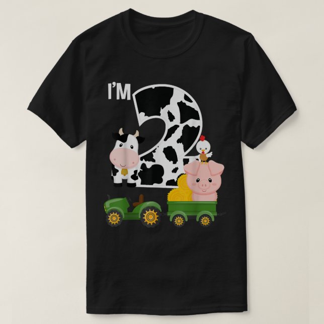 Camiseta Animais De Exploração Trator segundo aniversário C (Frente do Design)