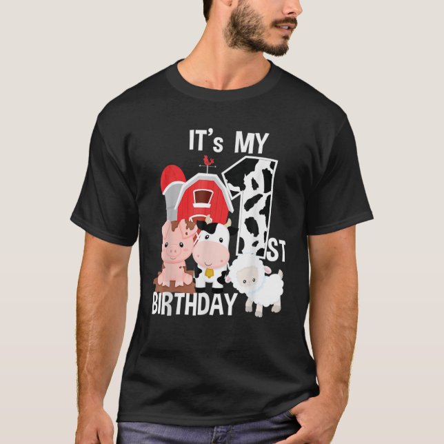 Camiseta Animais de fazenda de 1 ano É minha festa de prime (Frente)