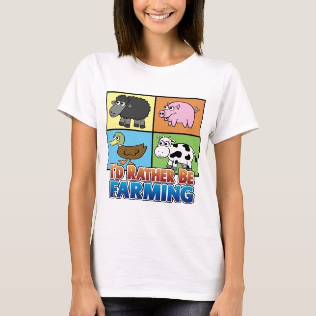 Camiseta Animais de fazenda de cartoon - Eu preferencialmen (Frente)