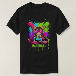 Camiseta Animais de Festa de Beisebol Macaco Engraçado Aman