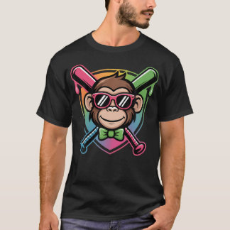 Camiseta Animais de Festa Fofo de Beisebol Macaco Engraçado
