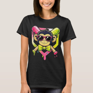 Camiseta Animais de Festa Fofo de Óculos de Sol de Macaco E