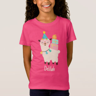 Camiseta Animais de Festa Llama Aniversário Meninas Rosa