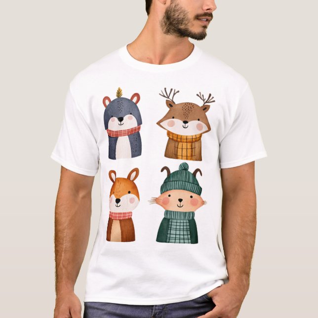 Camiseta Animais de floresta em bruto na classe Cozy Winter (Frente)