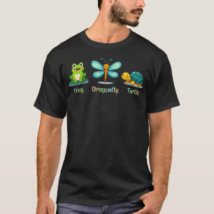 Camiseta Animais de Jardim Divertidos Sapo Libélula Tartaru