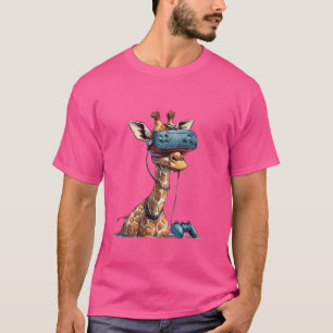 Camiseta Animais de Jogos - Girafa Jogando Vídeo de Console