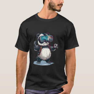 Camiseta Animais de jogos - Urso de panda tocando Console V