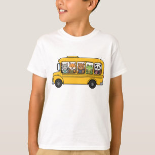 Camiseta Animais de ônibus escolar - Fofo de volta às aulas