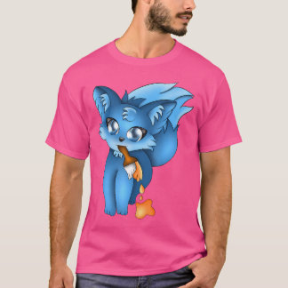 Camiseta Animais de raposa de Pintura Azul