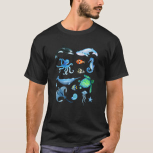 Camiseta Animais do Mar de Cores Aquáticas Crianças Oceanas