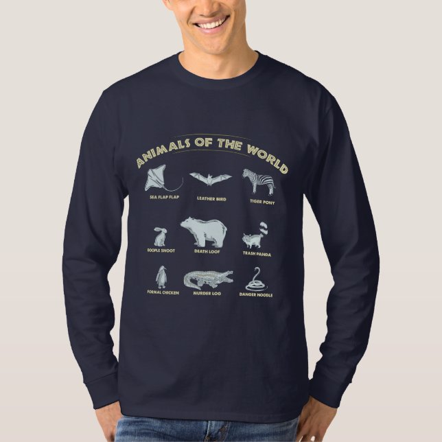 Camiseta Animais do Mundo Exóticos Nomes de Vida Selvagem (Frente)