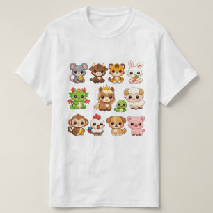 Camiseta Animais do Zodíaco Chinês Fofo Chibi 12